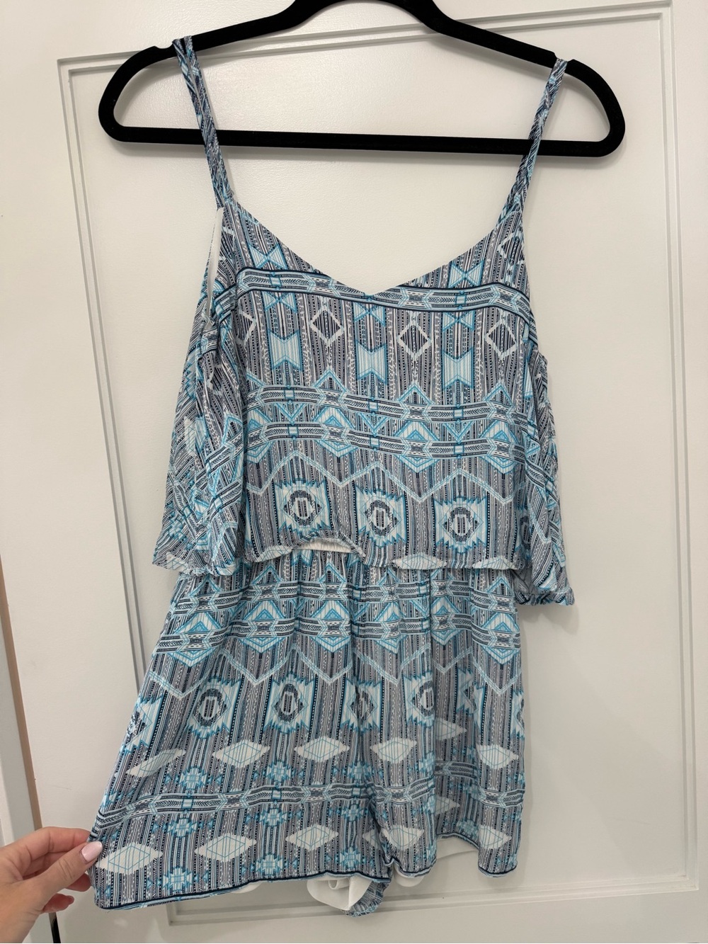 BB Dakota White Romper with Subtle Blue Trim